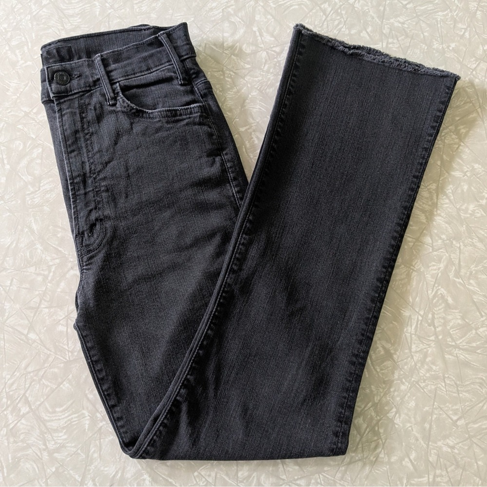 MOTHER Hustler Ankle Fray Jeans Not Guilty Washed Black Flare Size 26 - Picture 1 of 12